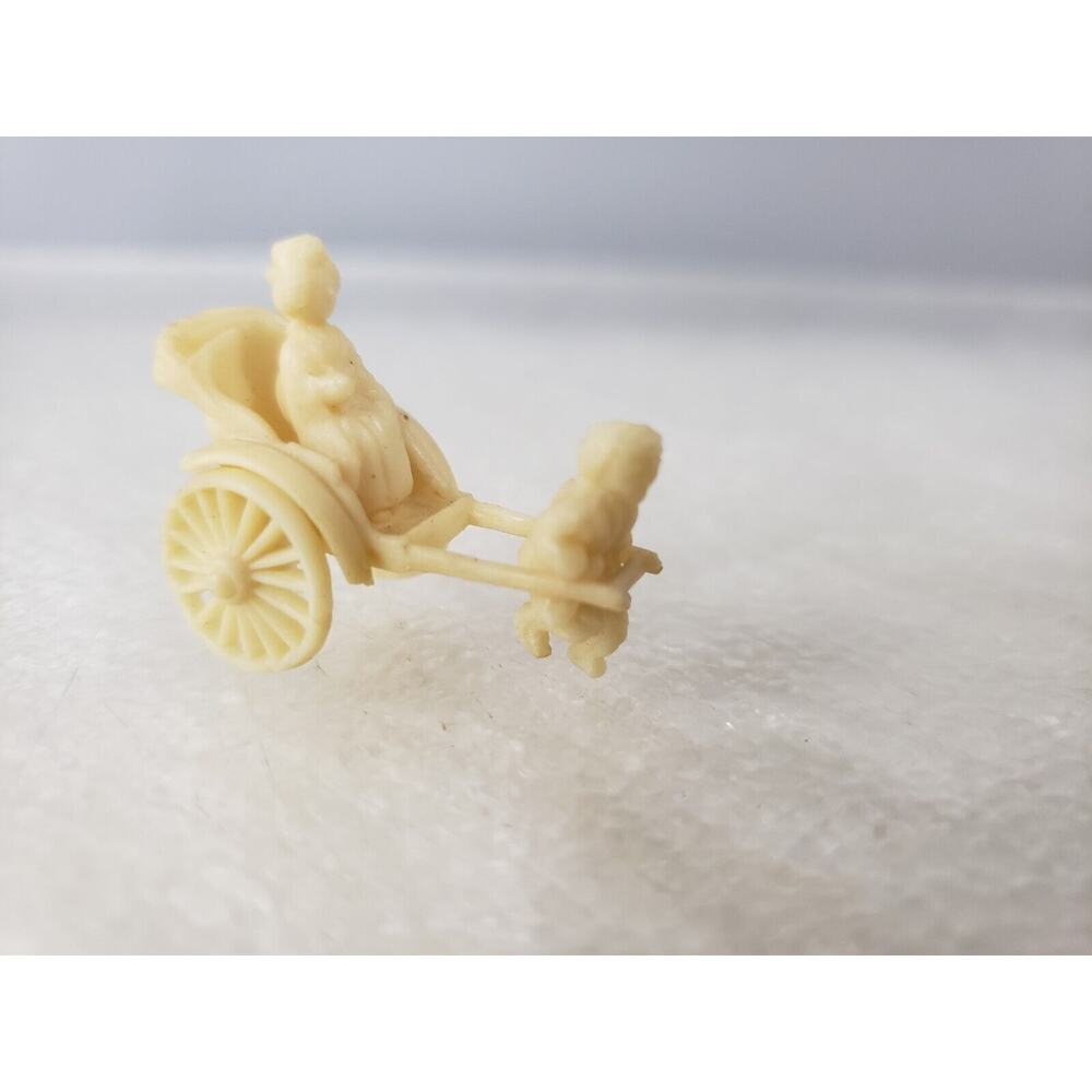 Vintage‎ MINIATURE Celluloid Japanese Rickshaw Runner with Passenger Trinket 1"